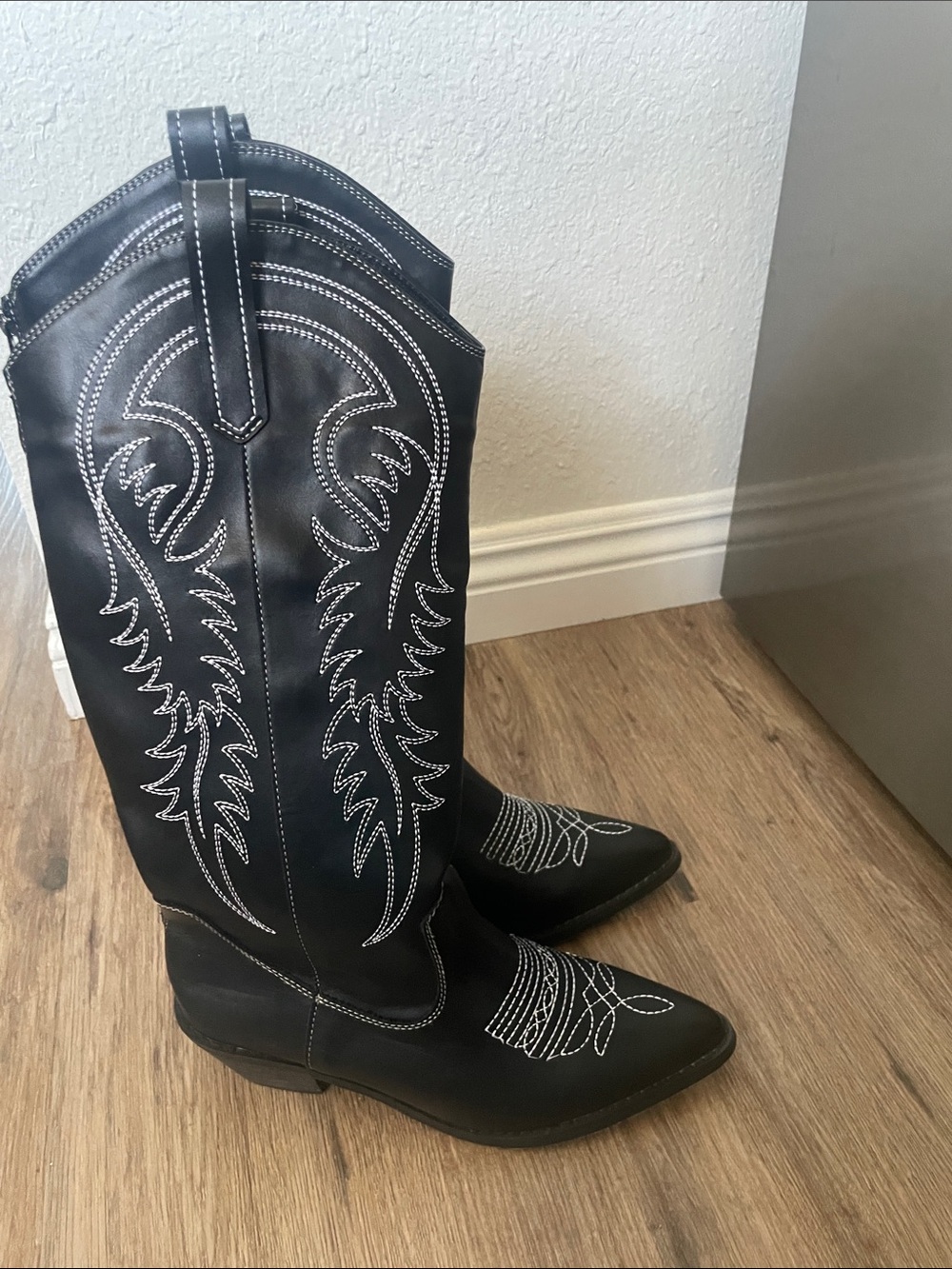 Women's Black Western Embroidered Tall Cowboy Boots